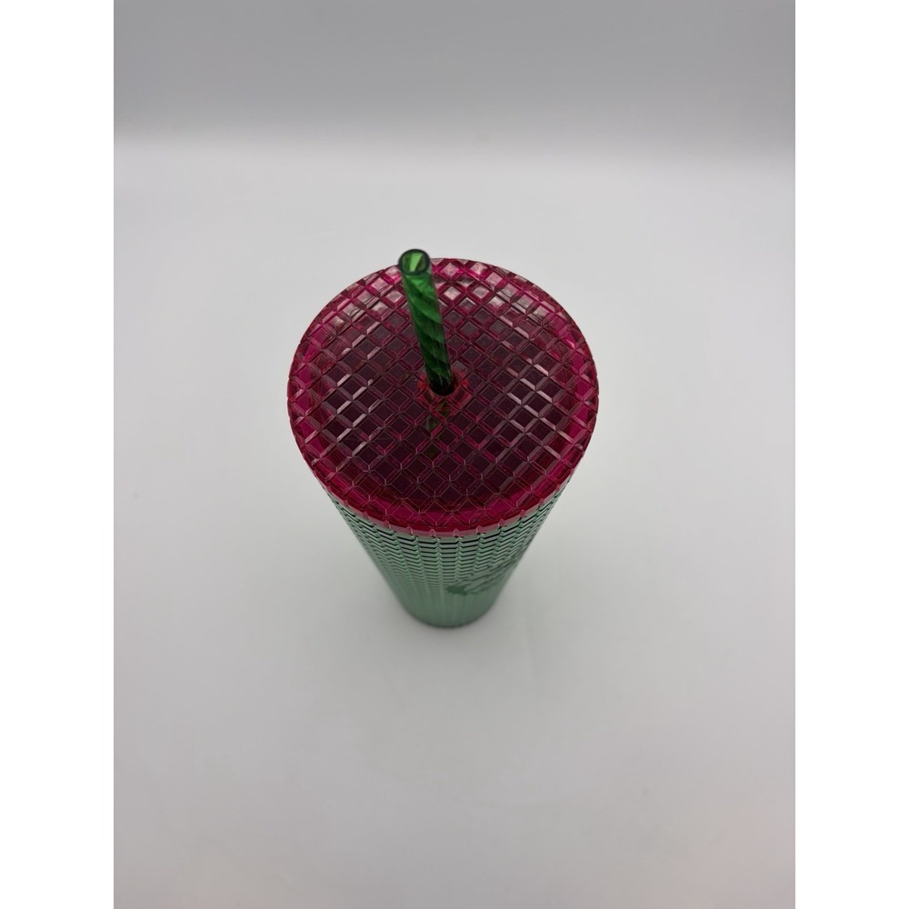 Starbucks Green Textured Cold Cup Tumbler 24 oz Reusable w/ Straw - Picture 6 of 9